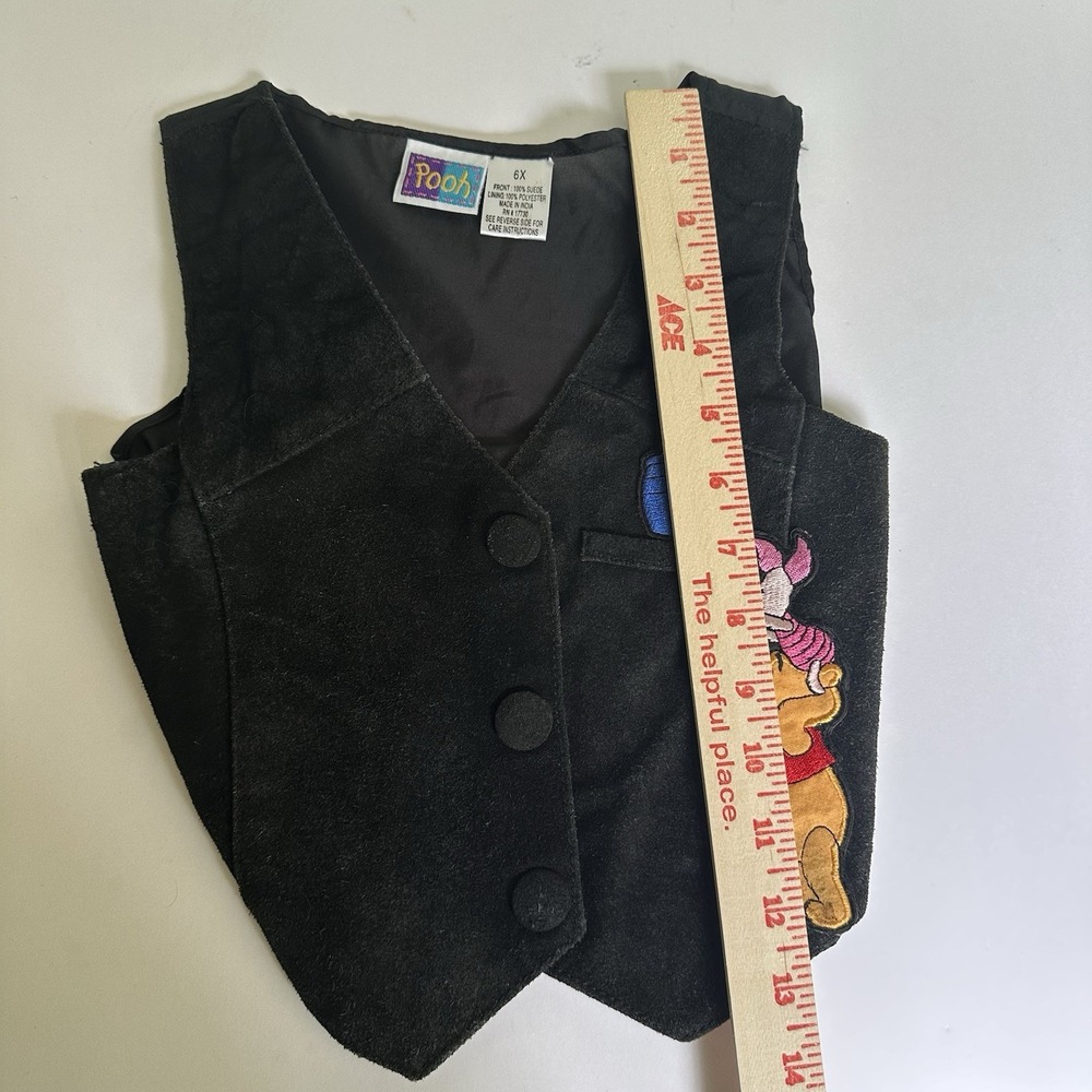 VTG Y2k‎ Winnie the Pooh Unlimited Vest 6X Black Suede  Waistcoat Button - Picture 6 of 6